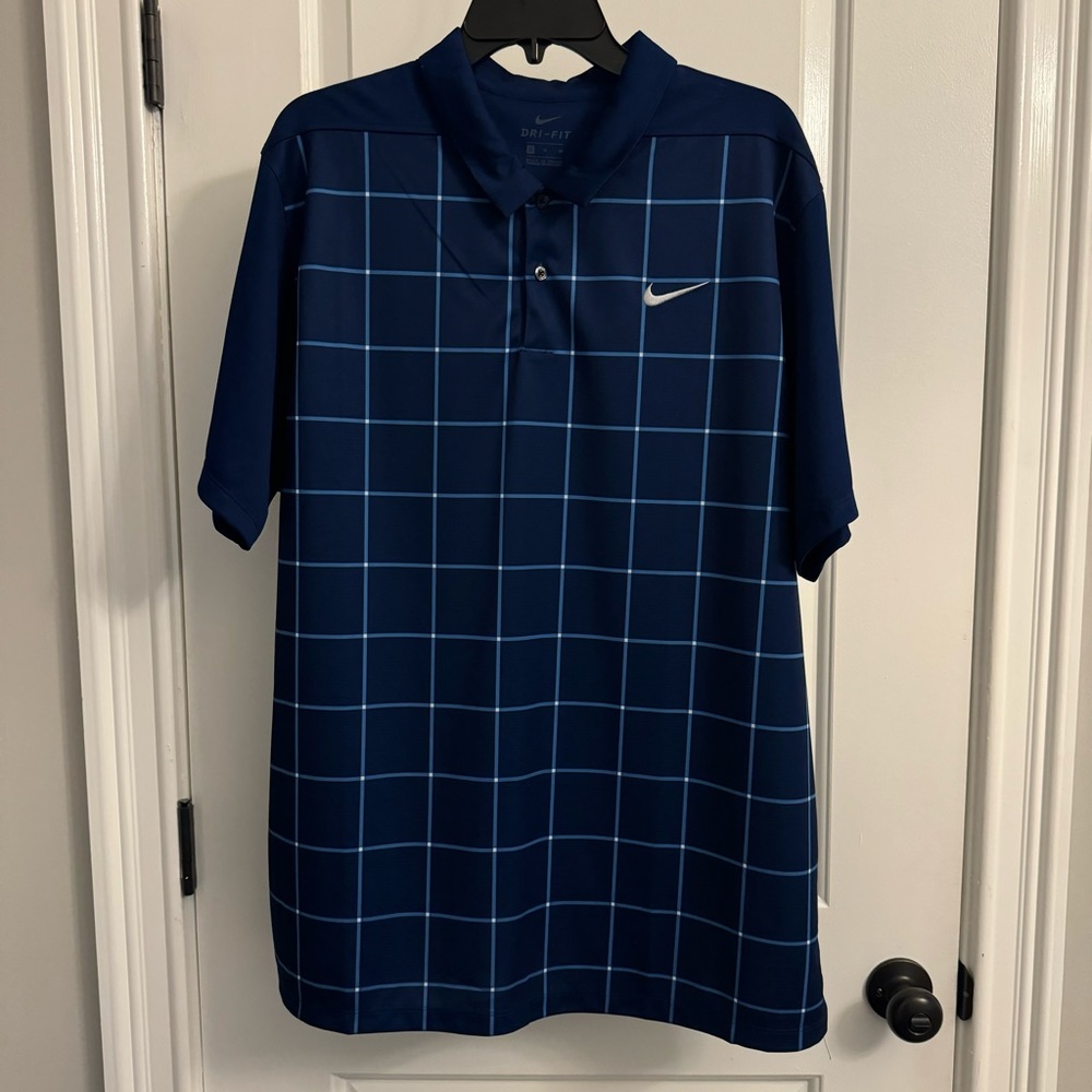Nike Dry Men's Blue Plaid Dri-FIT Golf Polo